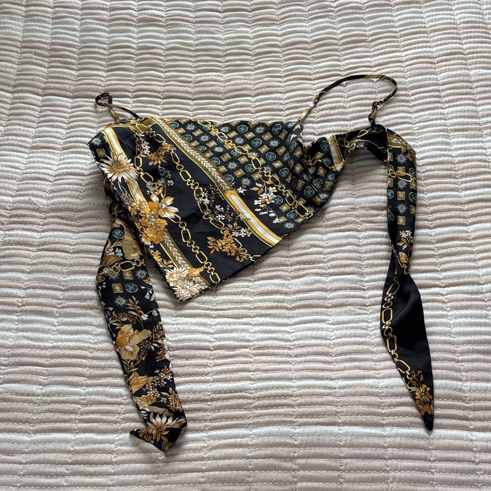Princess Polly Black and Gold Floral Chain Top